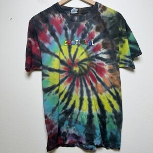 Optima Mens Emotional Graphic Tie Dye T-Shirt Small Sad Earth Spiral Multi-Color